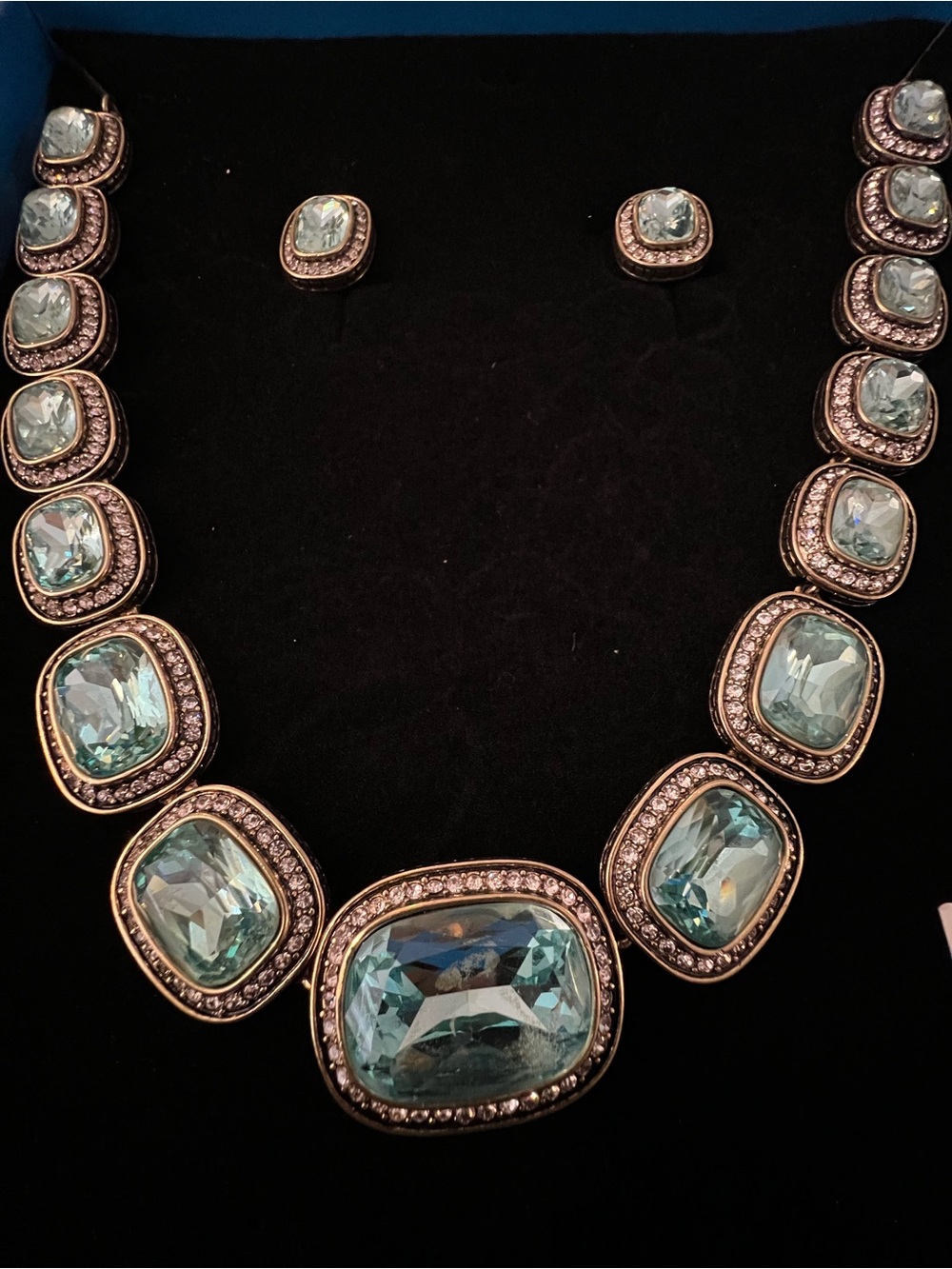 Heidi Daus Gold-Tone Aqua Crystal Collar Necklace and Studs